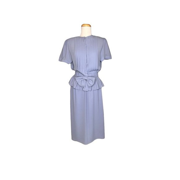 Albert Nipon Dresses & Skirts - Albert Nippon Petites Blouse and Skirt Set Chiffon Pleated Top Blue 70s Pristine